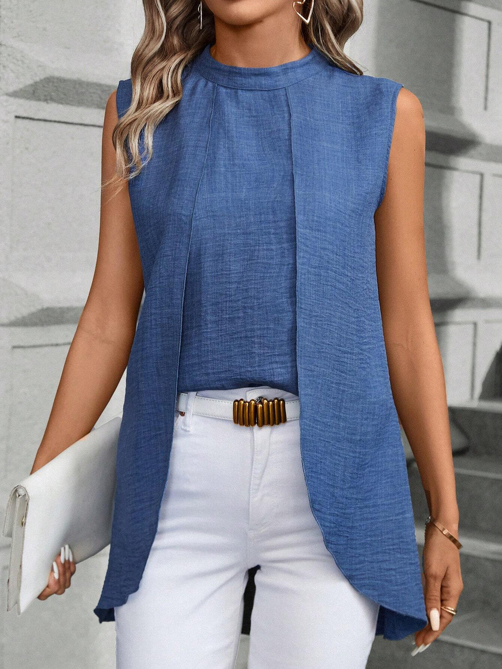 EMERY ROSE Women'S Asymmetrical Hem Sleeveless Blouse