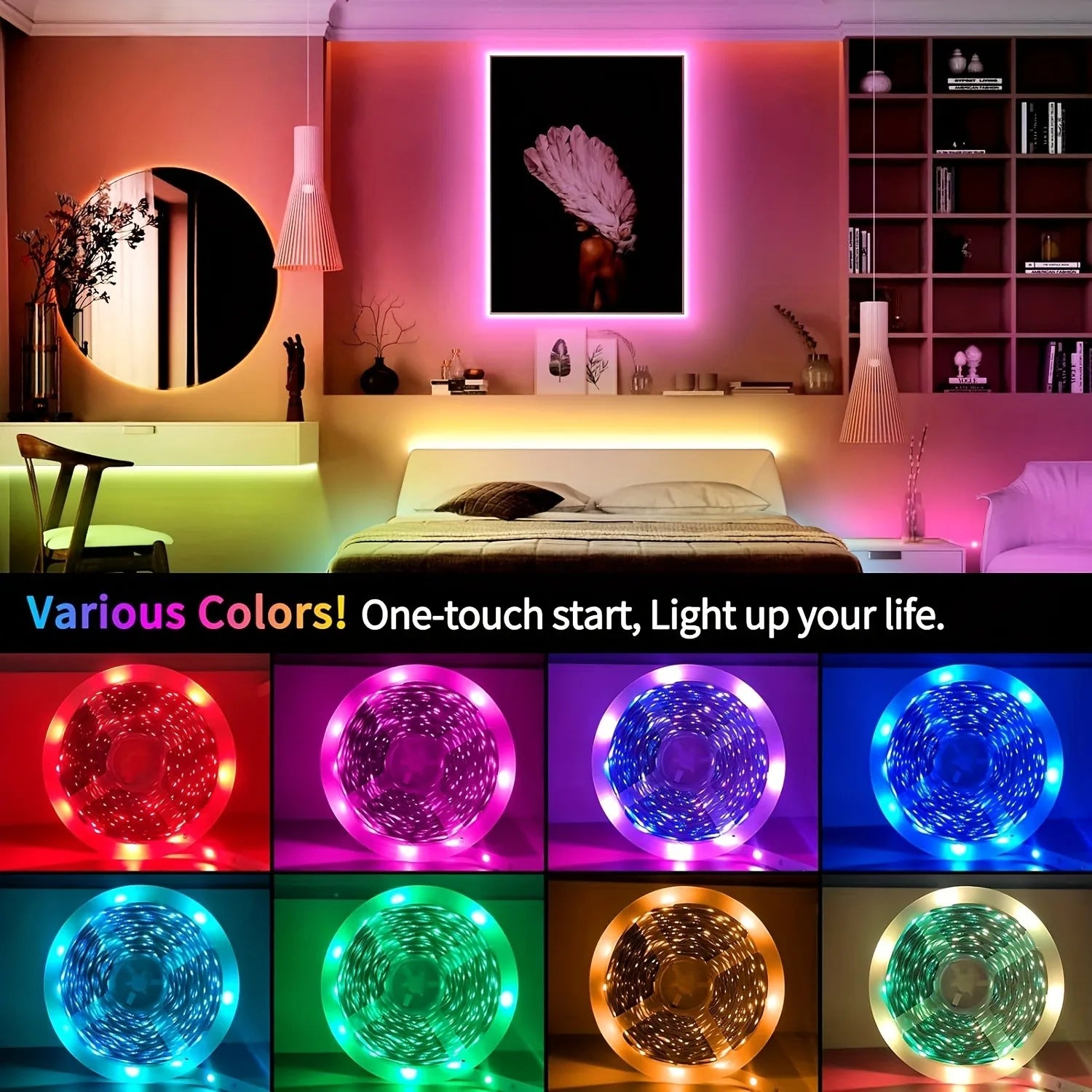 Vibrant RGB LED Strip Lights with 44-Key Remote - Flexible Wall & TV Backlight for Home Ambiance