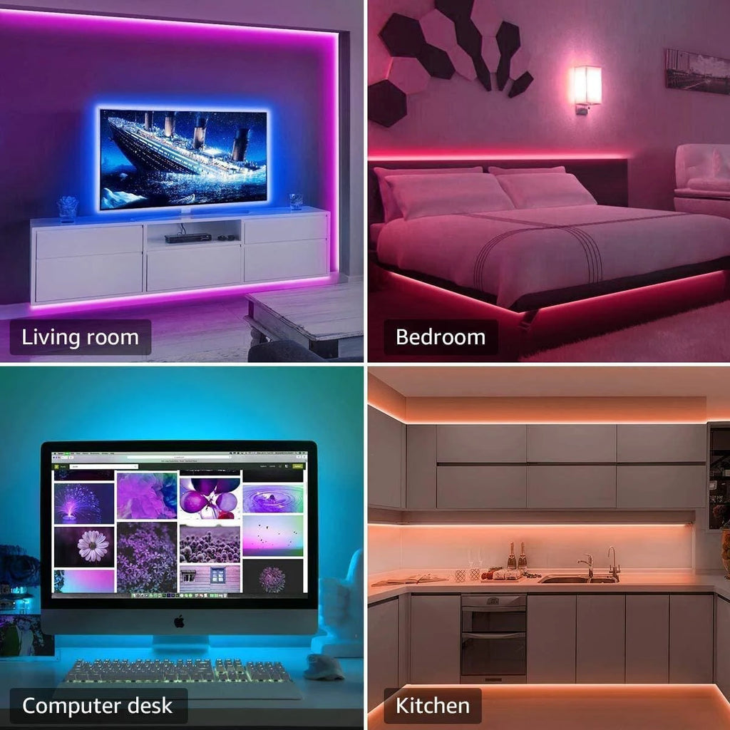 Vibrant RGB LED Strip Lights with 44-Key Remote - Flexible Wall & TV Backlight for Home Ambiance