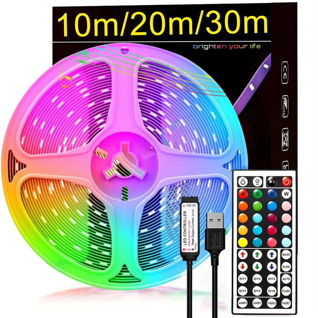 Vibrant RGB LED Strip Lights with 44-Key Remote - Flexible Wall & TV Backlight for Home Ambiance
