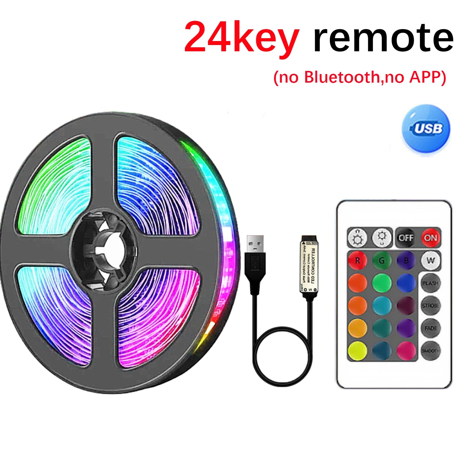 Vibrant RGB LED Strip Lights with 44-Key Remote - Flexible Wall & TV Backlight for Home Ambiance