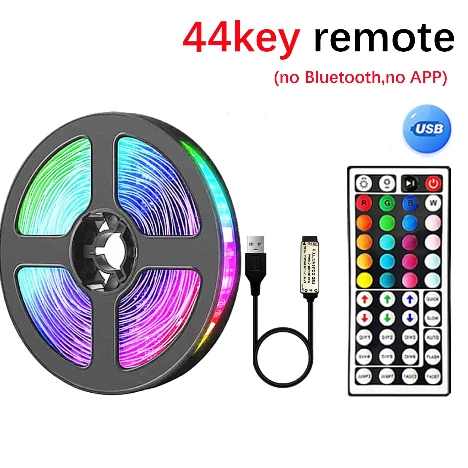 Vibrant RGB LED Strip Lights with 44-Key Remote - Flexible Wall & TV Backlight for Home Ambiance