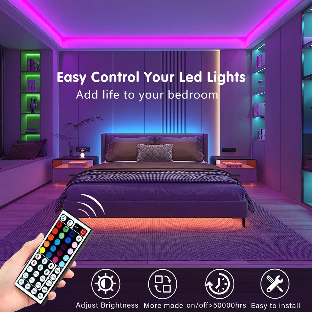 Vibrant RGB LED Strip Lights with 44-Key Remote - Flexible Wall & TV Backlight for Home Ambiance